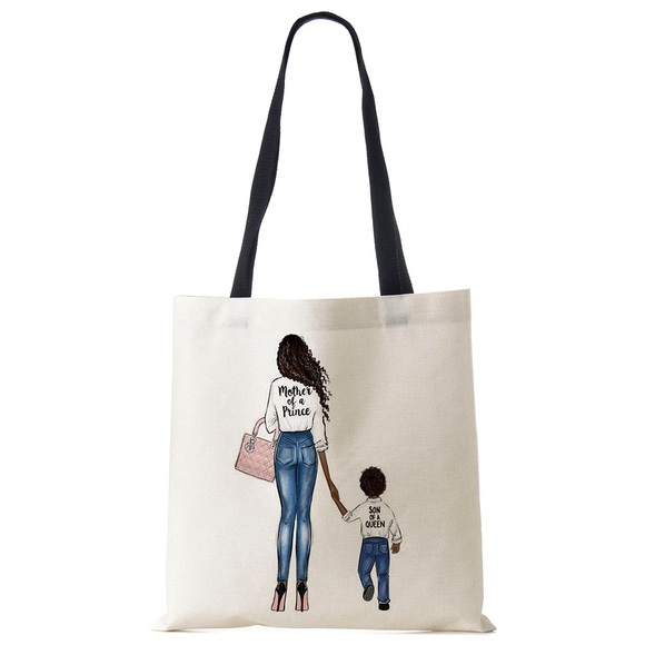 Eco-Friendly Mother Son Queen and Prince Folding Tote Bag - Picture 1 of 14
